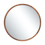 30" Round Wood Mirror, Walnut Brown