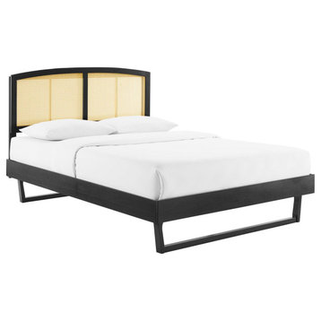 Sierra Cane And Wood Full Platform Bed With Angular Legs Black