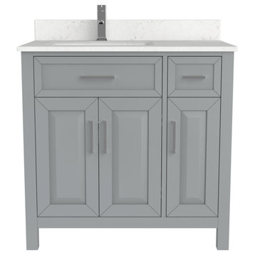 Terrence 36" Vanity with Power Bar and Drawer Organizer, Oxford Gray