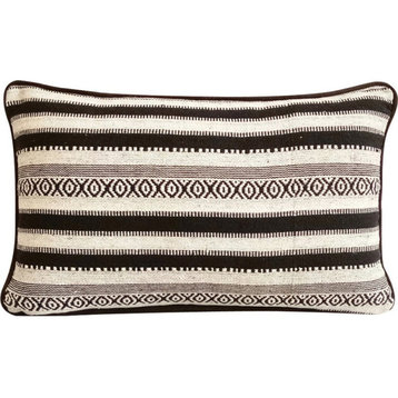 12"x18" Wool Woven Black White Wool Lumbar Pillow Cover - Moroccan Ceramics