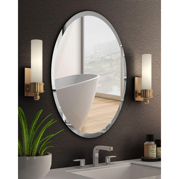 Oval Beveled Polished Frameless Wall Mirror for Bathroom