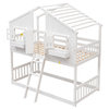 Twin over Twin House Bunk Bed with Roof and Ladder, White