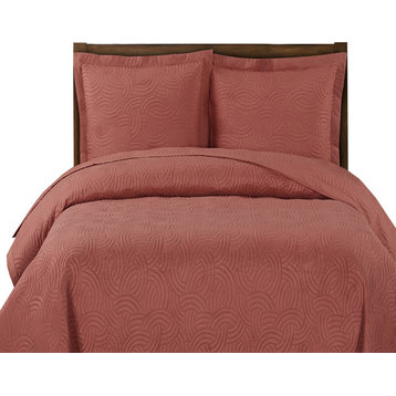 Emerson Oversized 100% Microfiber 3-Piece Coverlet Set, Coral, Full/Queen