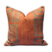African Bantu Pillow, Rust and Gray Authentic Lumbar, 20"x20", With Insert