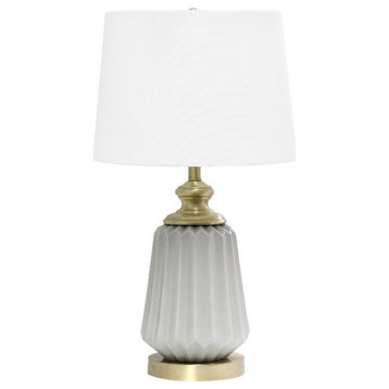Elegant Designs 25" Pleated Ceramic Endtable Table Lamp with White Shades Gray