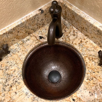 12" Round Self Rimming Hammered Copper Bathroom Sink (LR12RDB)