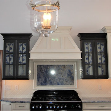 Kitchen French Country Flavor -Custom Pewter Countertop & Blue Granite
