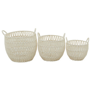 Traditional White Cotton Fabric Storage Basket Set 562566