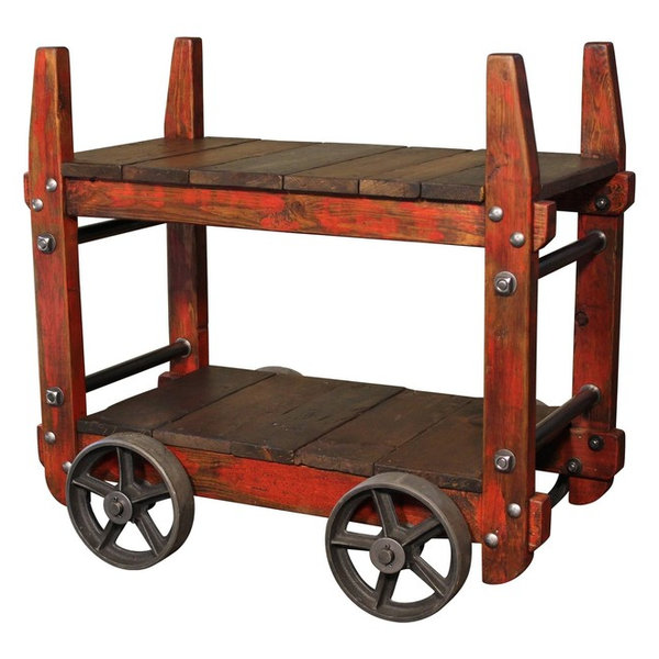 Get Back IncBar Cart Rolling Wood & Metal Industrial TwoTier Side