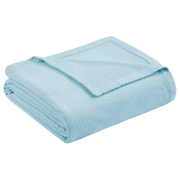Madison Park Blanket With 1" Self Hem, Blue, Twin
