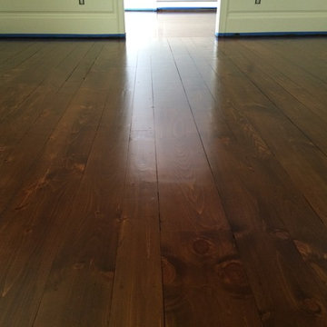 Random width Eastern white pine, stain layered aniline dye and water base stain