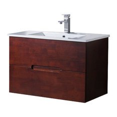 Wall Mount Bathroom Vanity Elton 32" with Porcelain Sink Top, Dark Walnut