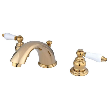 Elegant Brass Bathroom Faucet, White Detail Levers & Corrosion-Resistant Finish, Polished Brass
