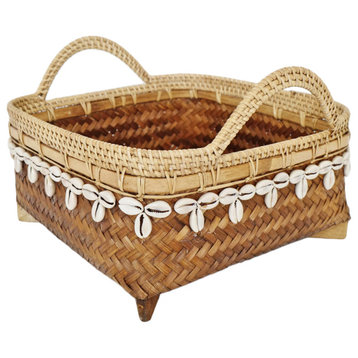 Bamboo and Cowry Basket Large