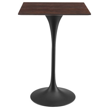 Modway Lippa 28" Square Modern Wood & Metal Bar Table in Cherry Walnut/Black