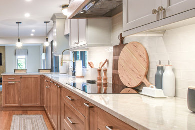 Contemporary White Oak Kitchen with Painted Cabinetry
