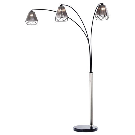 Polygon 3 Light Arc Floor Lamp - 88" Brushed Nickel and Matte Black, Marble Base