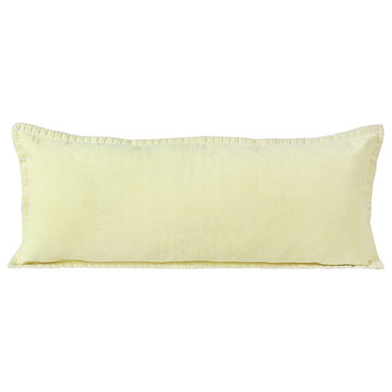 Embroidered Edge Bordered Throw Pillow, Light Yellow, 14" X 36"