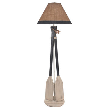 Cottage and Navy 2-Paddle Floor Lamp With Rope