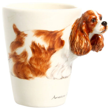 American Cocker Spaniel 3D Ceramic Mug, Brown and White