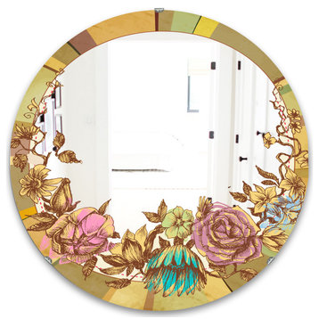 Designart Vintage Flower Wreath Cabin And Lodge Round Decorative Mirror, 32x32