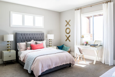 Inspiration for a large transitional guest bedroom in Salt Lake City with grey walls, carpet and no fireplace.