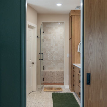 Primary & Guest Bathroom Remodel with Improved Layout and Heated Terrazzo Floors