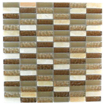 Quartz 0.625 in x 2 in Glass and Stone Rectangle Mosaic in Macadamia
