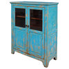 Distressed Bright Blue Glass Display Bookcase Curio Cabinet Hcs5382