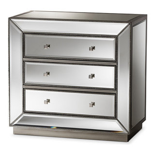 Edeline Hollywood Regency Glamour Style Mirrored 3 Drawer Chest