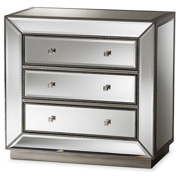 Edeline Hollywood Regency Glamour Style Mirrored 3-Drawer Chest