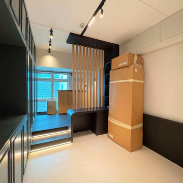 Wood Slat Partition & Raised Step Feature with LED Strip Lighting