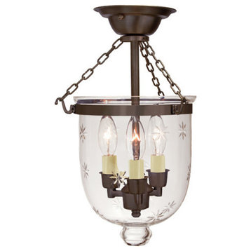 Small Semi Flush Bell Jar Lantern With Star Glass, Oil Rubbed Bronze