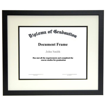 Diploma and Document Frame with Matting, Thin Black Wood, Cream and Black