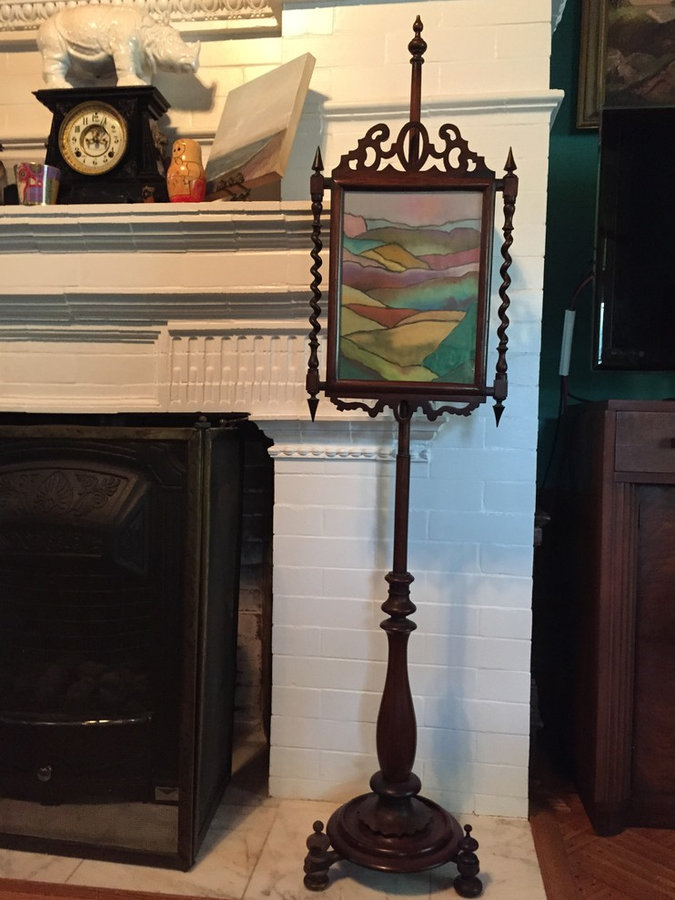Victorian Fireplace Screen with Pastel "Sand" Drawing