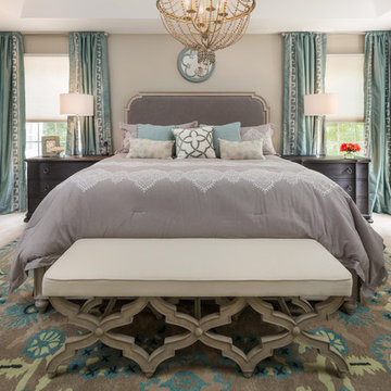 Aqua Greek Key Curtains Master Suite