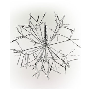 16"H Indoor Holiday 3D Snowflake Hanging Ornament with LED Lights, Silver