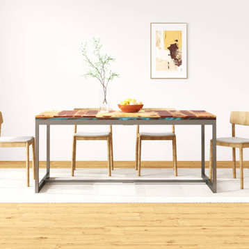 vidaXL Dining Table Kitchen Wooden Dinner Table Solid Sheesham Wood and Steel