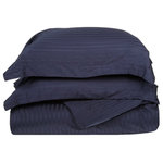 Blue Nile Mills - Striped 400-Thread Duvet Cover Set, Long-Staple Cotton, Twin, Navy Blue - Features: