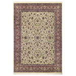 Bareens Designer Rugs - Dabir Pak Persian Phillis Ivory/Aubergine Wool Rug - 9'2'' x 12'8'' - Designed with mesmerizing intricacy and gorgeous color palette, this hand-knotted masterpiece demonstrates the beauty and electrifying thrill of Pak Persian art. These meticulously hand-knotted Pak-Persian rug is made with pure wool and features breathtaking traditional, transitional, and tribal designs in bold luxurious color pallets. Known for their intricate designs these rugs are a reproduction of Persian rugs, made in Pakistan with unique Mughal designs. Made by master weavers using the same Persian texture, design and dying technique, we wanted to produce the most significant manifestation of Persian art, life, and culture. This rug is most famous for its exceptional quality, incredible designs, patterns, and vibrant rich color. Pak-Persian rugs made with Persian weave with high knot counts, which enables the high intricacy and detail found in the patterns are also referred to as "State of art", each color adds a rich beautiful detail in the artwork of this rug. The design, color, and beautiful chromatic composition with a vibrant sheen with intricate designs, exude beauty, elegance, and quality make this rug a masterpiece of its own.