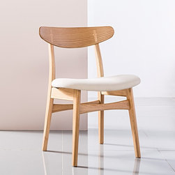Astrid Solid Oak Dining Chair - Cream Fabric Seat - Dining Chairs