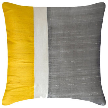 Yellow & Grey Silk Color Block Patchwork 12"x12" Pillow Cover - Splendour Yellow
