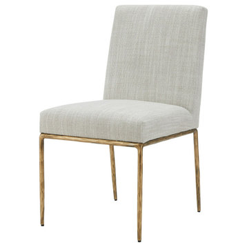 Beasley Modern Off-White Linen + Brass Dining Chair