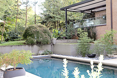 Photo of a tropical courtyard concrete paver landscaping in Los Angeles.