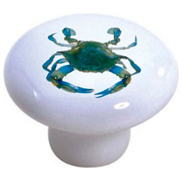 Blue Crab Ceramic Cabinet Drawer Knob