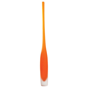 Tall Frosted Orange Art Glass Spire Bottle Vase 26" Bright Color Modern Slim