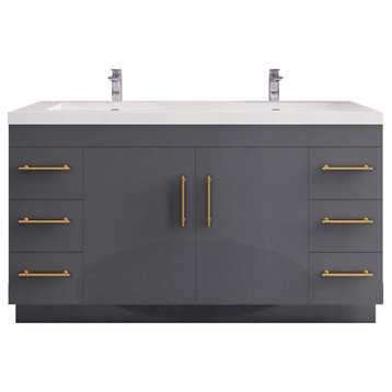 Rosa 60" Double Sink Freestanding Vanity with Reinforced Acrylic Sinks, Glossy Gray
