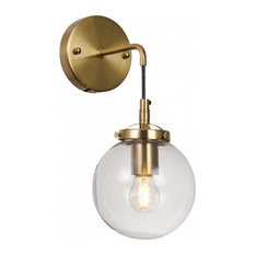 Brass Frame With Black Cord and Clear Glass Globe Shade Wall Sconce