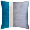 Blue & Grey Silk Color Block Patchwork 16"x16" Pillow Cover - Splendour Blue