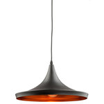 Artcraft - Artcraft Connecticut JA802 Pendant - The Connecticut Collection by Jo Alcorn, features matt black metal outer shades, with reflective copper interiors.          Additional Product Information: Collection: Connecticut Item Finish: Matt Black & Copper Style: Transitional Shade Material/Composition: Matt Black Metal Shade Length (inches): 14 Width (inches): 14 Height (inches): 7 Overall Height (inches): 120 Number of Bulbs: 1 Bulb Type: Meduim Base Dimmable?: Yes Max Wattage (Watts): 100 Wire (inches): 120 Canopy or Backplate Size (inches): 5 Suitable For Locations?: Interior/Dry Material: Metal Country: China